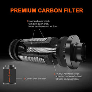 Spider Farmer 2023 update 6 Inch Inline Fan and Carbon Filter Combo, Exhaust Fan with Speed Humidity Controller Hydroponics Grow Tent Ventilation Kit for Heating Cooling Grow Tents, Hydroponics