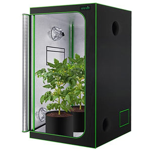 SereneLife Medium Hydroponic Grow Tent Garden - 36'' x 36'' x 72'' Indoor Plant Growing System w/ Durable Reflective 600D Mylar, Observation Window - Includes Removable Floor Tray, Pole Shelf