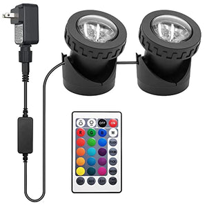 Pond Lights with Timer, Colored Fountain Lights IP68 Waterproof Pond Light, Underwater LED Dimmable Outdoor Lights for Fish Tank Pond Fountain Garden Landscape (2 Lights)