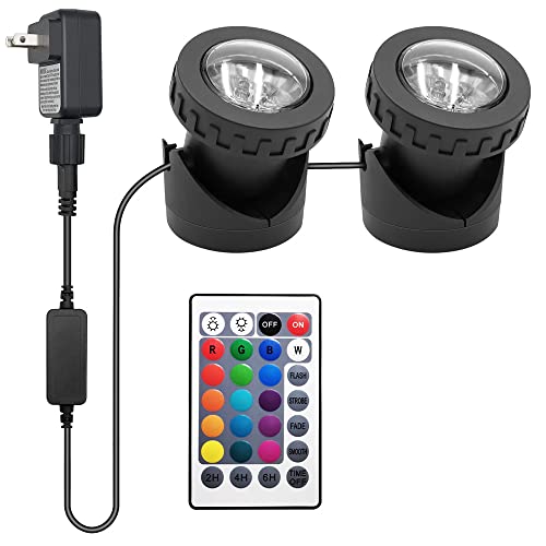 Pond Lights with Timer, Colored Fountain Lights IP68 Waterproof Pond Light, Underwater LED Dimmable Outdoor Lights for Fish Tank Pond Fountain Garden Landscape (2 Lights)