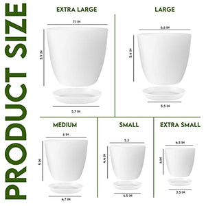 Utopia Home - Plant Pots with Drainage - 7/6.6/6/5.3/4.8 Inches Home Decor Flower Pots for Indoor Planter - Pack of 5 Plastic Planters , Cactus, Succulents Pot - White