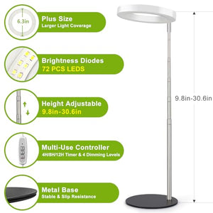 LORDEM Grow Light, LED Plant Light for Indoor Plants Growing, Full Spectrum Desk Growth Lamp with Automatic Timer for 4H/8H/12H, 4 Dimmable Levels, Height Adjustable 9.8"-30.6"