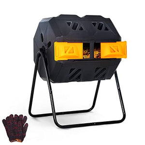 Compost Bin,Outdoor Compost Tumbler 42 Gallon Composter BPA Free Dual Chamber Composting Rotating for Garden Yard Orange