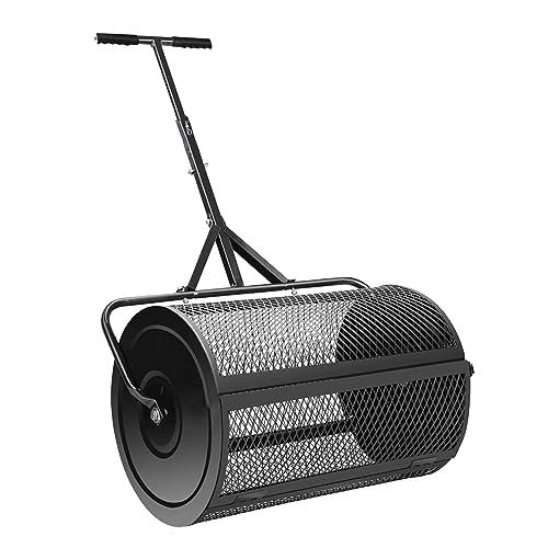Pipleo Compost Spreader, 24'' Peat Moss Spreader with Adjustable T Shaped Handle Seeding, Lightweight Metal Mesh Spreader for Lawn and Garden for Top Dressing Compost, Dirt, Mulch, Soil (Black)