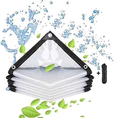 Transparent Waterproof Tarpaulin - with Eyelets 4x6 FT,with 1 Rolls Ropes,Plant Cover Poly Tarp for Garden Rainproof Covering Garden Plant Outdoor
