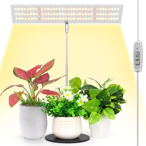 LORDEM Grow Light, Full Spectrum LED Plant Light for Indoor Plants, Height Adjustable Growing Lamp with Auto On/Off Timer 4H/8H/12H, 4 Dimmable Brightness, Ideal for Home Desk Plant Lighting