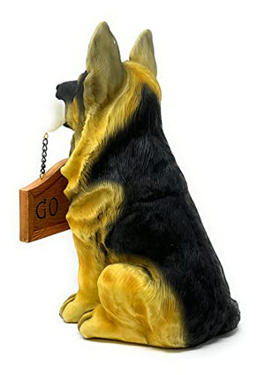 Nature's Mark German Sheperd Dog Puppy Statue with Reversible Welcome Sign and Go Away Sign Resin Garden Decor 12" H