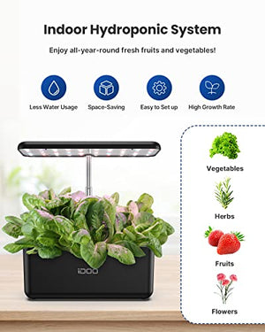 iDOO Hydroponics Growing System, 7Pods Mini Herb Garden with Pump System, Germination Kit with LED Light, Automatic Timer, Height Adjustable (No Seed)