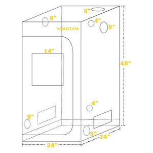 VTH 24"x24"x48" Hydroponic Mylar Water-Resister Grow Tent Reflective Garden Growing Dark Room with Observation Window, Removable Floor Tray and Tool Bag for Indoor Plant Growing 5x5 3.3x3.3 4x2 2x2