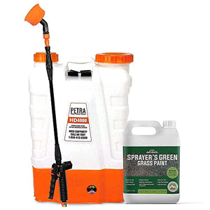 PetraTools Sprayer’s Green Grass Paint (1 Gal) and 4 Gallon Battery Powered Backpack Sprayer
