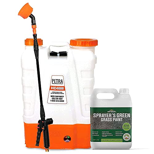 PetraTools Sprayer’s Green Grass Paint (1 Gal) and 4 Gallon Battery Powered Backpack Sprayer