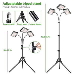 LBW Grow Light with Stand, Tri-Head LED Plant Light for Indoor Plants, Full Spectrum 150 LEDs, 3/6/12H Timer, 6 Dimmable Levels, 3 Switch Modes, Adjustable Tripod Stand 15-63 inches