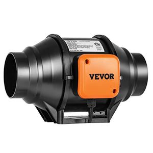 VEVOR Inline Duct Fan, 4-Inch 200 CFM with Variable Speed Controller, Quiet AC-motor Ventilation Exhaust Fan for Cooling Booster, Grow Tents, Hydroponics