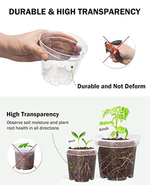 homenote Clear Nursery Pots, 60 Packs 4 Inches Seedling Pots with Drainage Holes, High Transparency Plant Pots Durable Seed Starter Pots Reusable for Plants Vegetables with Bonus 20 Plant Labels