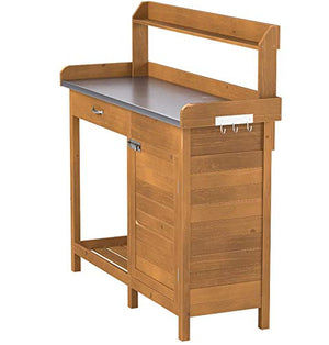 Convenience Concepts Deluxe 1 Drawer Potting Bench with Storage Cabinet and Shelves, Light Oak