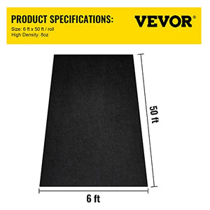 VEVOR Geotextile Landscape, 6ft x 50ft 8 oz, Non-Woven PP Drainage 350N Tensile Strength & 440 N Load Capacity, for Ground Cover, Garden Fabric, French Drains, Black
