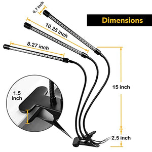 iPower 15W LED Grow Light for Indoor Plant with Triple Head 360° Adjustable Gooseneck, Auto Cycle Time Function (3/9/12H), 11 Dimmable Levels, 3 Lighting Mode