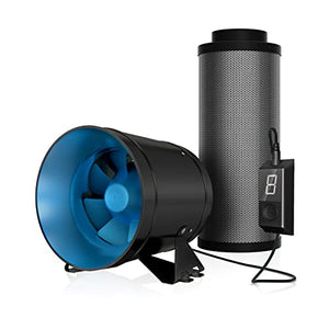 TerraBloom 6” Grow Tent Ventilation Combo - Latest Model 6” EC Duct Fan, 6”x24" Premium Activated Air Carbon Filter and 6" x 8 Ft Lightproof ducting for Large Tents and Grow Rooms