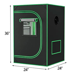 JupiterForce Grow Tent with Observation Window and Floor Tray, High Reflective Mylar Hydroponic Growing Room for Home, Plant Growing, Black, 24"x24"x36"