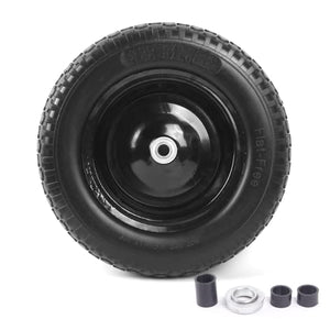 AR-PRO 4.80/4.00-8" Flat Free Tire - 14.5”D x 3.2”W Universal Solid Wheelbarrow Tire with 3” Hub and 5/8” Bearings – Extra Adapter kit includes 3/4” Ball Bearings, 1” and 1/2” Nylon Spacers