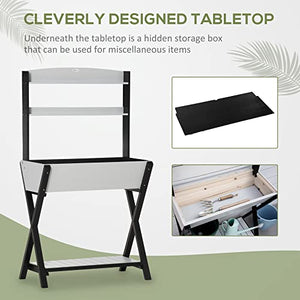 Outsunny Garden Potting Bench Table with Hidden Storage Box, Wood Outdoor Work Station with Open Top and Lower Shelf