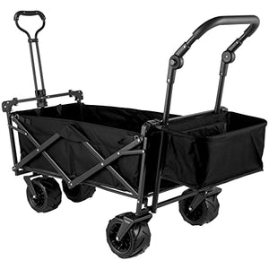 Happbuy Extra Large Collapsible Garden Cart with Removable Canopy, Folding Wagon Utility Carts with Wheels and Rear Storage, Wagon Cart for Garden, Camping, Grocery Cart, Shopping Cart, Black