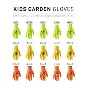 HANDLANDY Kids Gardening Gloves for Age 2-13 Latex Free, 3 Pairs Nitrile Coated Toddler Garden Gloves for Childrens Little Girls Boys Youth (Size 2 (for age 2-4))