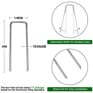 TiTifield Landscape Staples 4 Inch 50 Pack 12 Gauge, Garden Staples Galvanized Ground Stakes Anti-Rust Landscape Fabric Staples Garden Stakes for Irrigation Tubing, Fence, Weed Barrier, Ground Cover