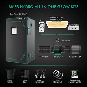 MARS HYDRO 4x4 Grow Tent Kit Complete System 300W TSW2000 Dimmable Light 684pcs LED 48"x48"x80" 1680D Hydroponics Growing Tent Indoor Grow Tent Kit with Upgraded 6" Ventilation Kit