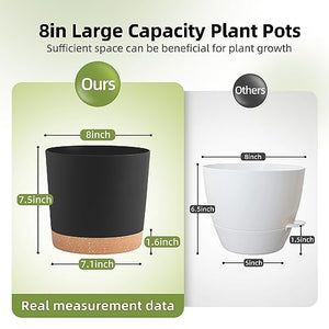 QCQHDU Plant Pots Set of 2 Pack 8 inch,Planters for Indoor Plants with Drainage Holes and Removable Base,Saucer Modern Decorative for Outdoor Garden Planters(Dark Grey 8in)
