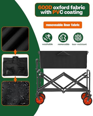 LOGARD Collapsible Folding Wagon,Heavy Duty Utility Beach Wagon Cart,Outdoor Camping Wagon