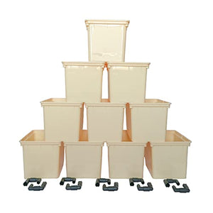 10 Pack Dutch Bucket - Hydroponic Bato Buckets - with Siphon Elbows - 11 Liter (12" x 10" x 9") - (Tan)