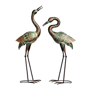 Shorayn Garden Crane Statues, Blue Heron Sculptures for Outdoor, Cranes Decor Metal Bird, Patina Garden Art Lawn Ornaments for Yard Patio Porch Outside Decorations