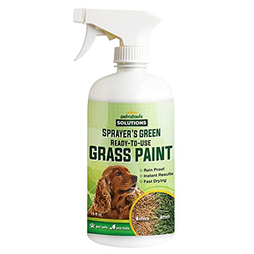 PetraTools Green Grass Paint for Lawn, Ready-To-Use Green Grass Lawn Spray & Dog Spot Repair, Lawn Paint, Spray on Grass, Green Lawn Spray, Green Grass Spray Paint for Lawn Yellow & Urine Spots, 16 Oz