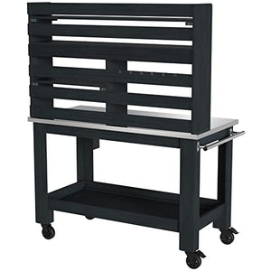 GDLF Potting Bench Table Large Outdoor Kitchen Island Prep Station with Stainless Steel Top Waterproof Cover, Hardwood, 66.9" H