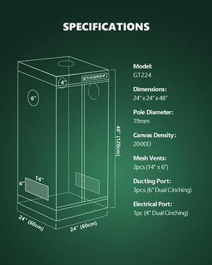 STAYGROW 2000D 2x2 Grow Tent with Full View Transparent Door, Industry-Leading Highest Density Mylar Canvas 24"x24"x48" Tents, Easy Assembly 2x2x4 with Strong Zipper for Indoor Plants Growing