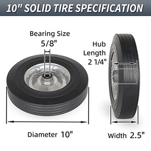 GICOOL 10" x 2.5" Flat Free Solid Rubber Tire with 5/8" Axle Bore Hole, 2 1/4" Offset Hub, Replacement 4.10/3.50-4" for Hand Truck Dolly Trolley WheelbarrowGarden Wagon Cart Generator, 2 Pack