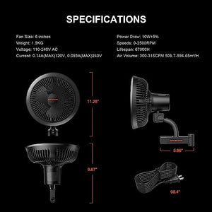 Spider Farmer Grow Tent Clip Fan 6” with 7-Speeds, EC-Motor, IP-44 Protection, Auto Oscillating Clip on Fan, Powerful Airflow but Low Noise, Indoor Greenhouse Hydroponics Circulation Cooling Fans