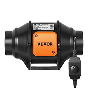 VEVOR Inline Duct Fan, 4-Inch 200 CFM with Variable Speed Controller, Quiet AC-motor Ventilation Exhaust Fan for Cooling Booster, Grow Tents, Hydroponics