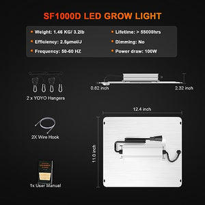 2023 Newest Spider Farmer SF1000D LED Grow Light with Samsung LM301B Diodes Deeper Penetration & IR Lights Full Spectrum Growing Lamps for Indoor Plants Seedlings Vegetables Flowers 3x3/2x2 Grow Tent