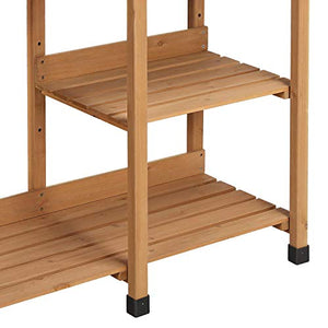 Yaheetech Potting Bench Outdoor Garden Work Bench Station Planting Solid Wood Construction for Horticulture w/Sink Drawer Rack Shelves Natural Wood