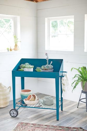 Gardener's Supply Company Demeter Metal Potting Bench with Wheels | Heavy Duty Outdoor Garden Work Table Workbench Workstation with Side Metal Sidewalls | Best for Seed Starter Planting & Transplants