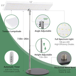 LORDEM Grow Light, Full Spectrum LED Plant Light for Indoor Plants, Height Adjustable Growing Lamp with Auto On/Off Timer 4H/8H/12H, 4 Dimmable Brightness, Ideal for Home Desk Plant Lighting