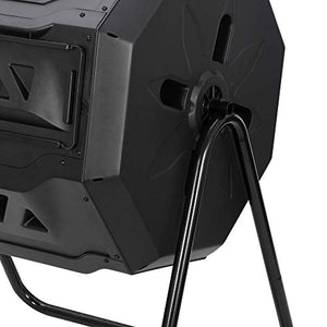 BBBuy Outdoor Compost Bin Dual Chamber Tumbling Composter Rotating w/Sliding Doors & Steel Frame, BPA Free Outdoor Composting Bin for Garden Yard Patio Lawn(43 Gallon, Black)