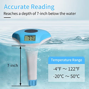 RINMEE Solar Digital Pool Thermometer Floating, Large Easy-to-Read Screen Display and Bold Numbers, High Accuracy and Wide Measuring Range for Swimming Pool, Spa, Hot Tub, Ice Bath, Fish Pond