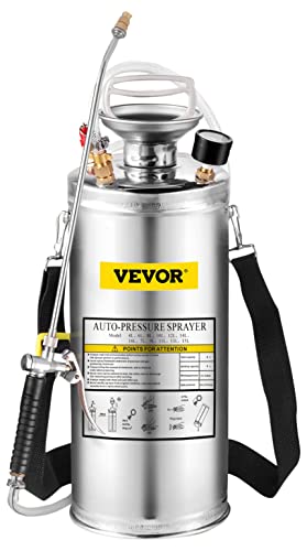 Happybuy 2 Gallon Stainless Steel Sprayer, 20" Wand & 3FT Reinforced Hose, Hand Pump Sprayer with Pressure Gauge, Safety Valve & Adjustable Nozzle, Garden Weed Sprayer for Lawn, Gardening &Sanitizing1