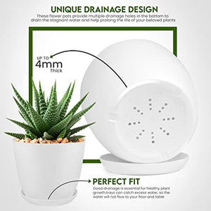 Utopia Home - Plant Pots with Drainage - 7/6.6/6/5.3/4.8 Inches Home Decor Flower Pots for Indoor Planter - Pack of 5 Plastic Planters , Cactus, Succulents Pot - White