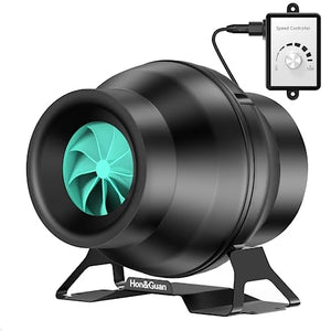 Hon&Guan 4 Inch Inline Duct Fan 146 CFM with Variable Speed Controller, EC Motor - Ventilation Exhaust Fan for Heating Cooling Booster, Grow Tents, Hydroponics