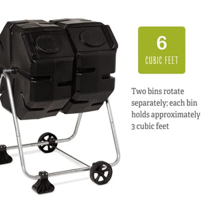 Gardener's Supply Company - Compost Tumbler with Wheels - Heavy Duty Dual Rotating Batch Outdoor Organic Compost Bin Tumbling Mixer Composter - Holds 3 Cubic Ft of Kitchen Waste & Garden Clippings