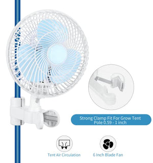 Fanspex 6" Grow Tent Fan Oscillating Clip on for Hydroponic, 0.59''-1'' Pole Mount with 8.2 Ft Long Cord, 39dB Quiet Operation, 2-Speeds